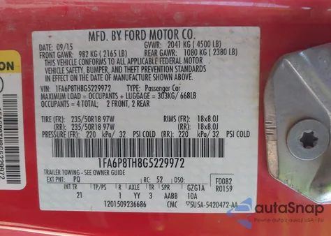 2016 Ford Mustang Ecoboost z USA, uszkodzony, nr VIN 1FA6P8TH8G5229972